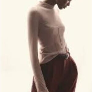 Anthropologie Maeve High-neck Corset‎ Jumper In Beige Long Sleeve